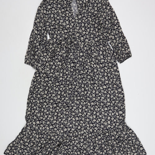 Primark Womens Blue Floral Viscose A-Line  Size 6  Round Neck