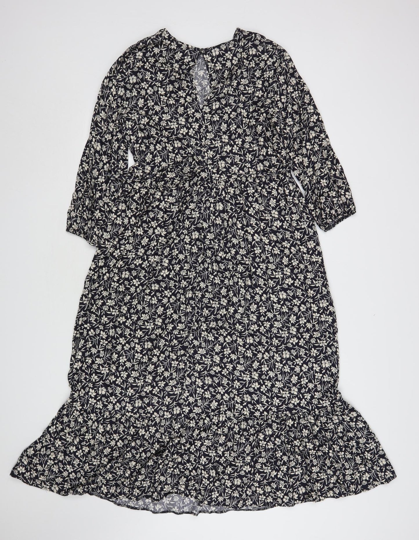 Primark Womens Blue Floral Viscose A-Line  Size 6  Round Neck