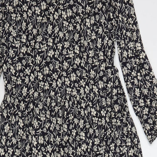 Primark Womens Blue Floral Viscose A-Line  Size 6  Round Neck