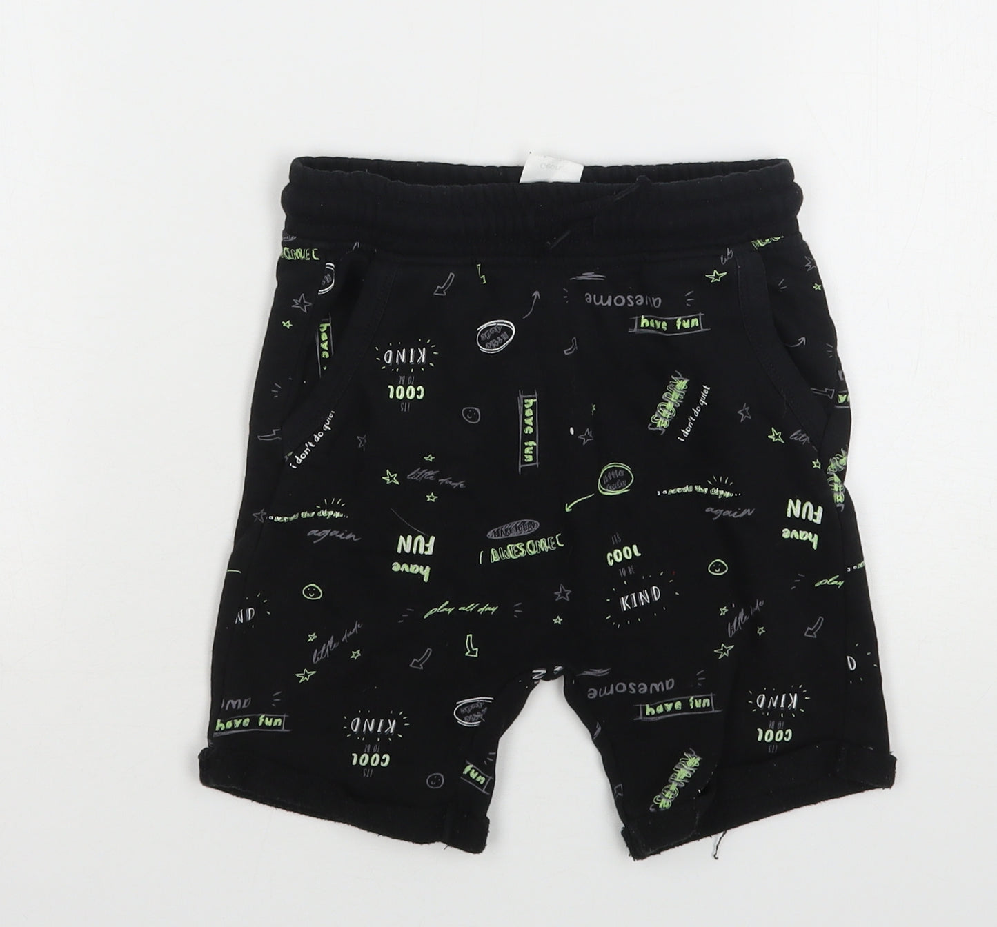 George Boys Black Geometric Cotton Sweat Shorts Size 6-7 Years  Regular