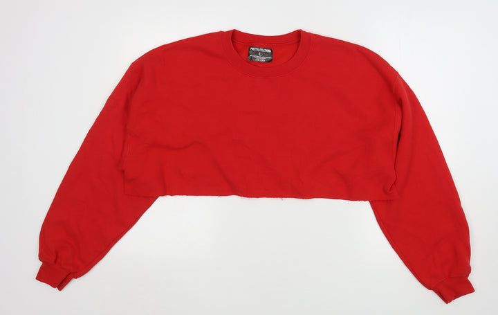 PRETTYLITTLETHING Womens Red Cotton Pullover Sweatshirt Size L - Cropped