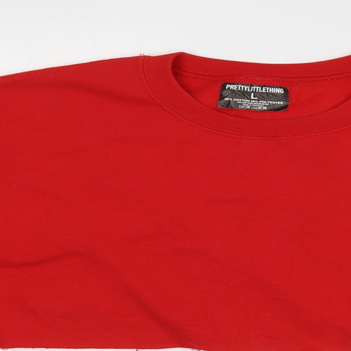 PRETTYLITTLETHING Womens Red  Cotton Pullover Sweatshirt Size L   - Cropped