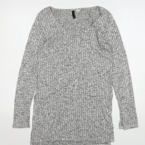H&M Womens Grey V-Neck  Viscose Pullover Jumper Size S