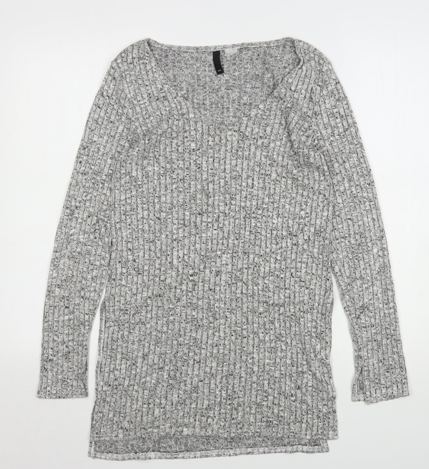 H&M Womens Grey V-Neck  Viscose Pullover Jumper Size S