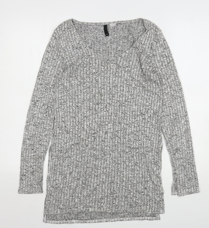 H&M Womens Grey V-Neck  Viscose Pullover Jumper Size S