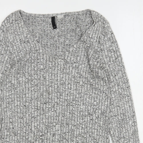 H&M Womens Grey V-Neck  Viscose Pullover Jumper Size S
