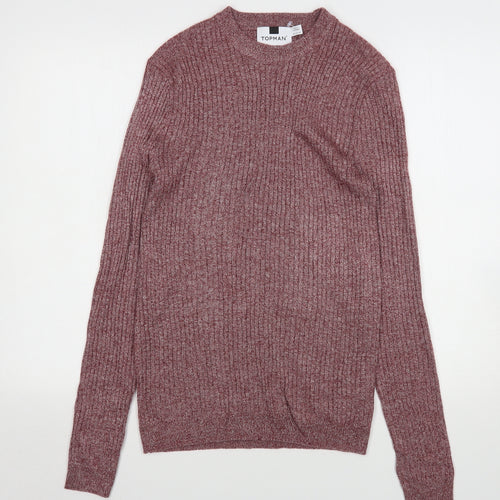 Topman Mens Red Round Neck  Acrylic Pullover Jumper Size L