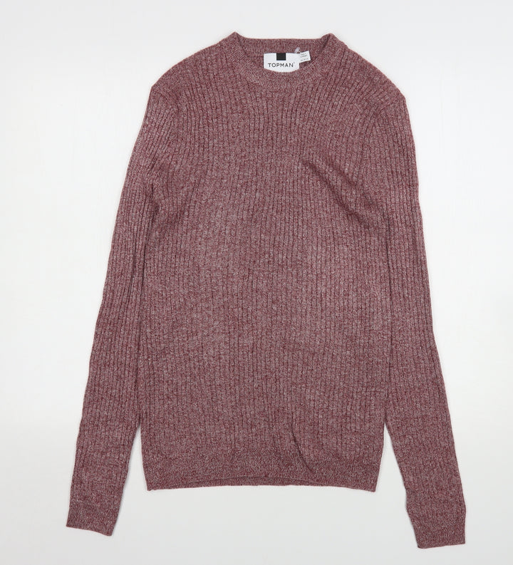 Topman Mens Red Round Neck  Acrylic Pullover Jumper Size L