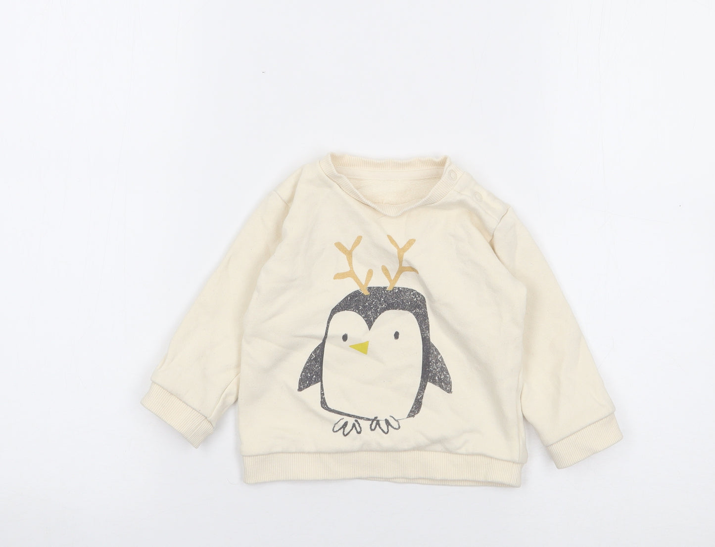 Marks and Spencer Baby Ivory  Cotton Pullover Jumper Size 9-12 Months  Pullover - Christmas, Penguin