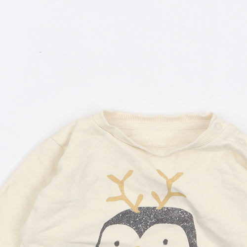 Marks and Spencer Baby Ivory  Cotton Pullover Jumper Size 9-12 Months  Pullover - Christmas, Penguin