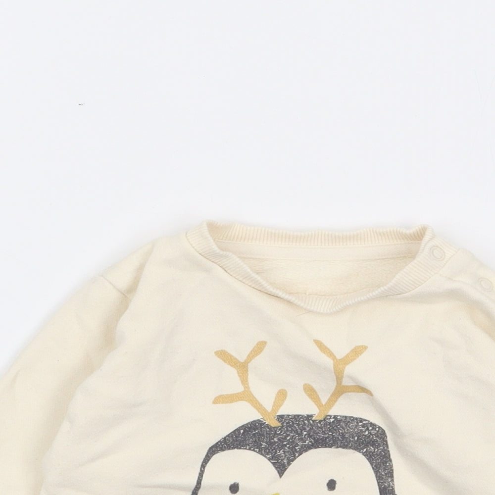 Marks and Spencer Baby Ivory  Cotton Pullover Jumper Size 9-12 Months  Pullover - Christmas, Penguin