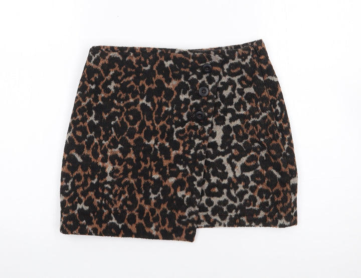 NEXT Girls Brown Animal Print Polyester A-Line Skirt Size 11 Years Regular Zip