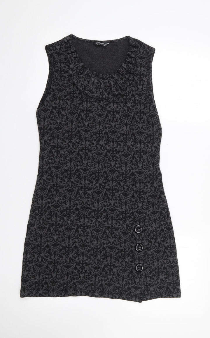 Select Womens Grey Floral Polyester Bodycon Size 10 Roll Neck Pullover