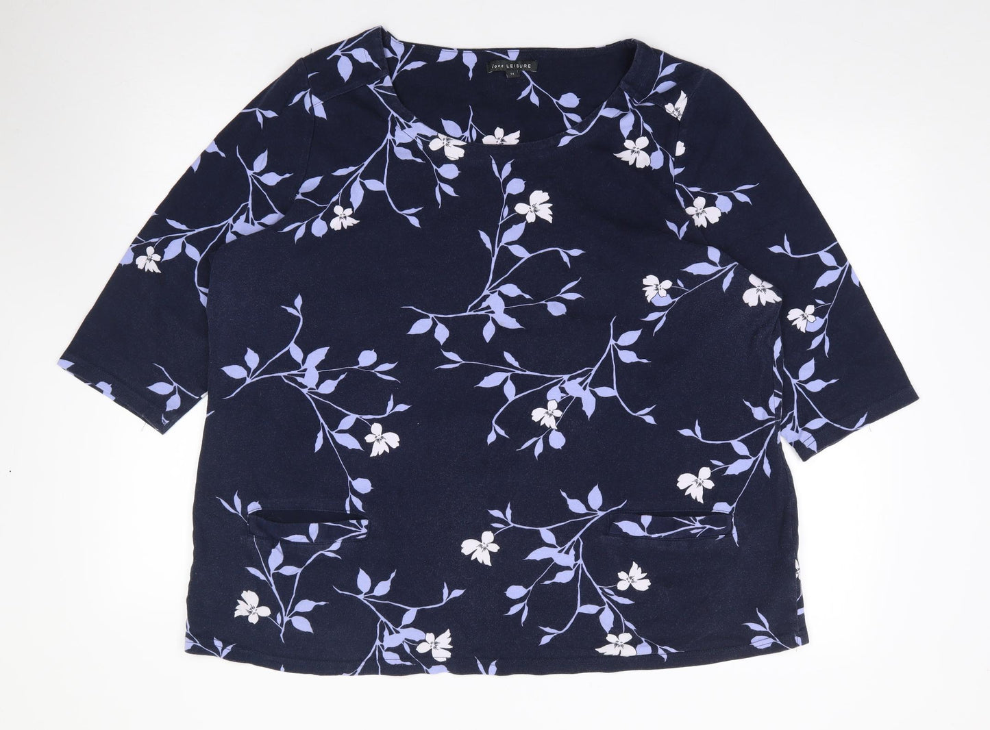 Love Liesure Womens Blue Floral 100% Cotton Jersey T-Shirt Size 24 Round Neck