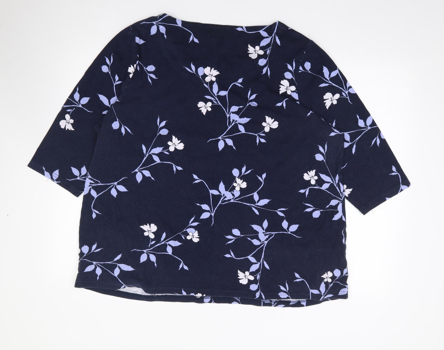 Love Liesure Womens Blue Floral 100% Cotton Jersey T-Shirt Size 24 Round Neck