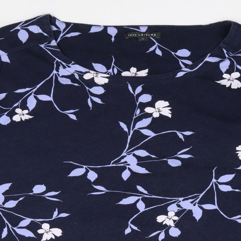Love Liesure Womens Blue Floral 100% Cotton Jersey T-Shirt Size 24 Round Neck