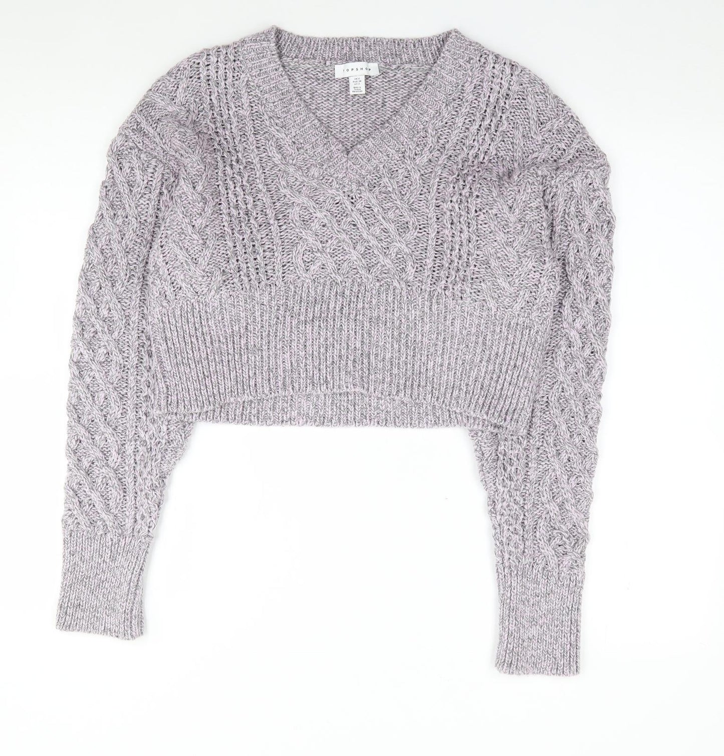 Topshop Womens Pink V-Neck  Acrylic Pullover Jumper Size 6