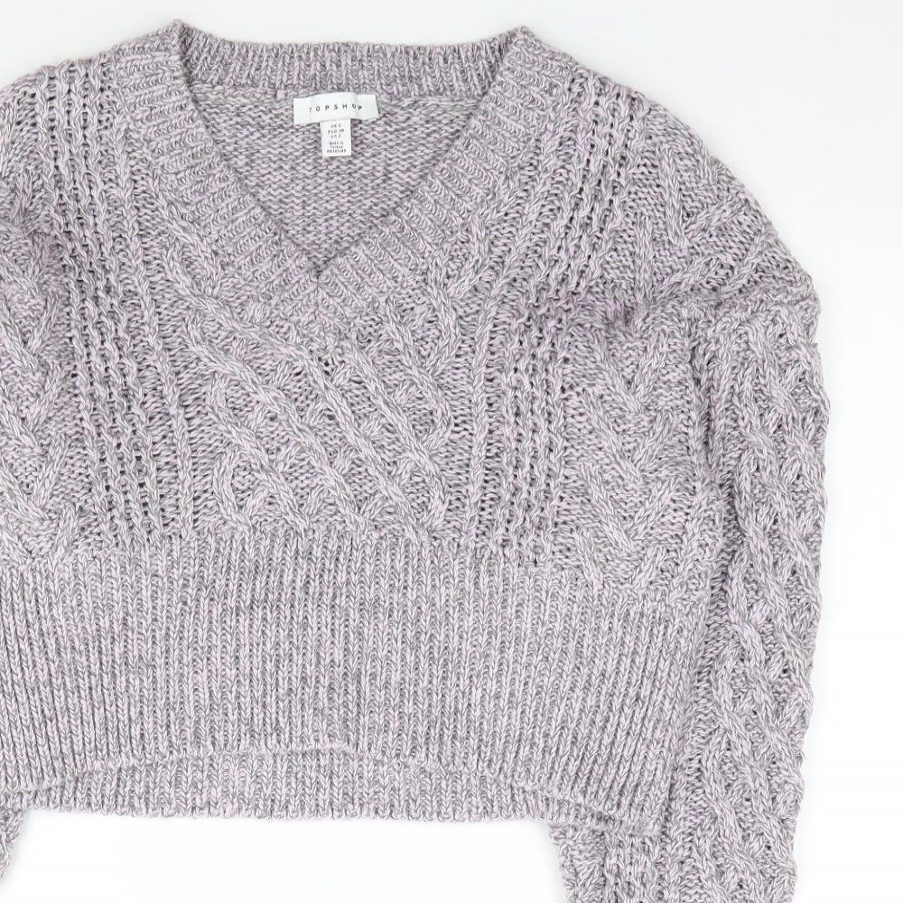Topshop Womens Pink V-Neck  Acrylic Pullover Jumper Size 6