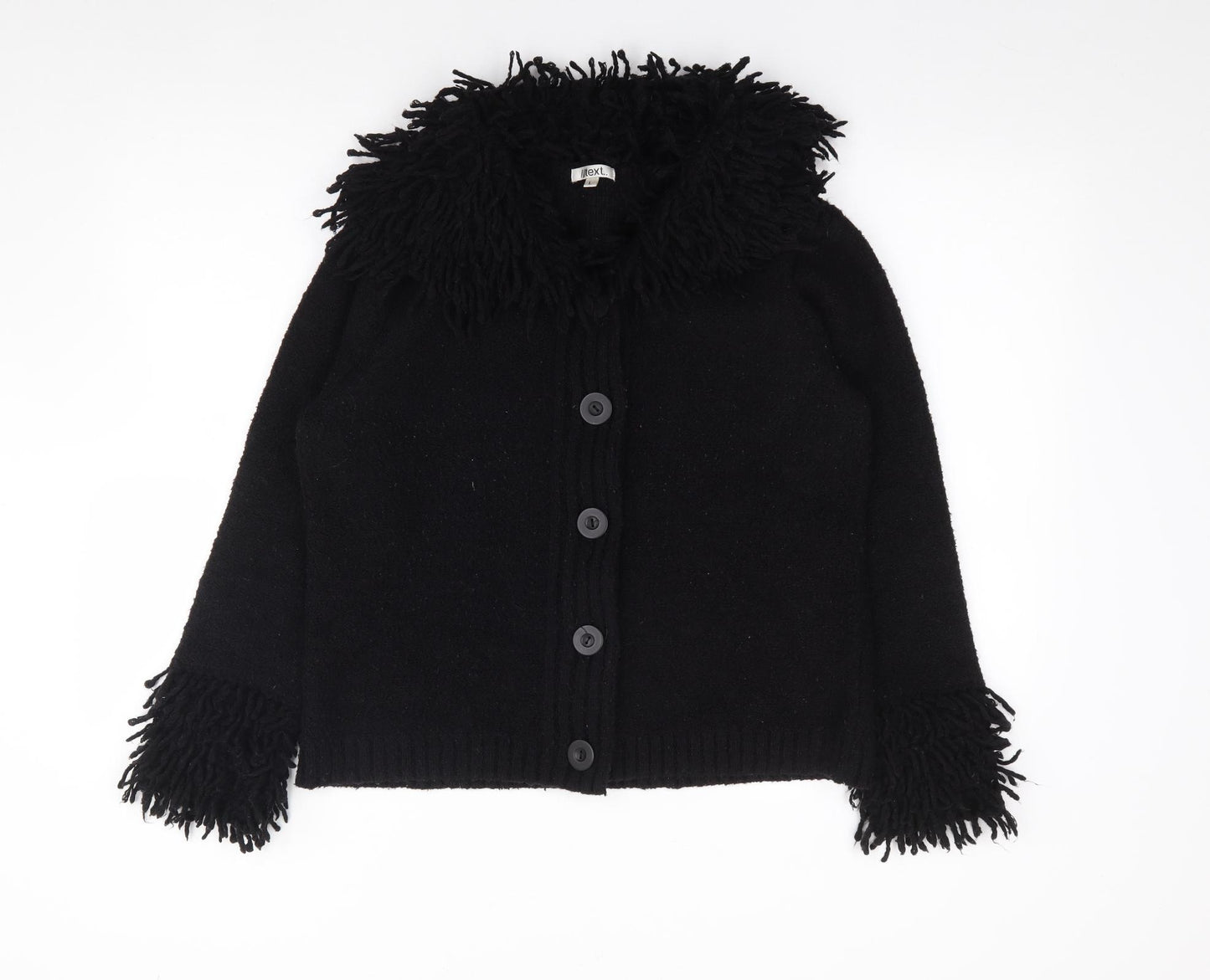 //text Womens Black Round Neck  Acrylic Cardigan Jumper Size L