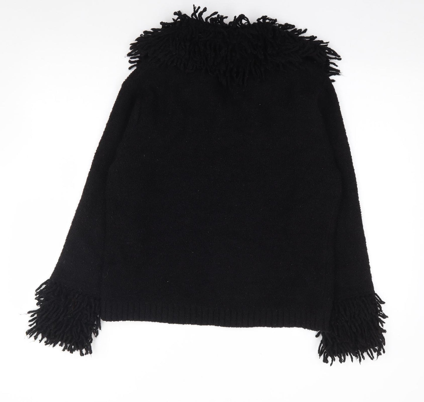 //text Womens Black Round Neck  Acrylic Cardigan Jumper Size L