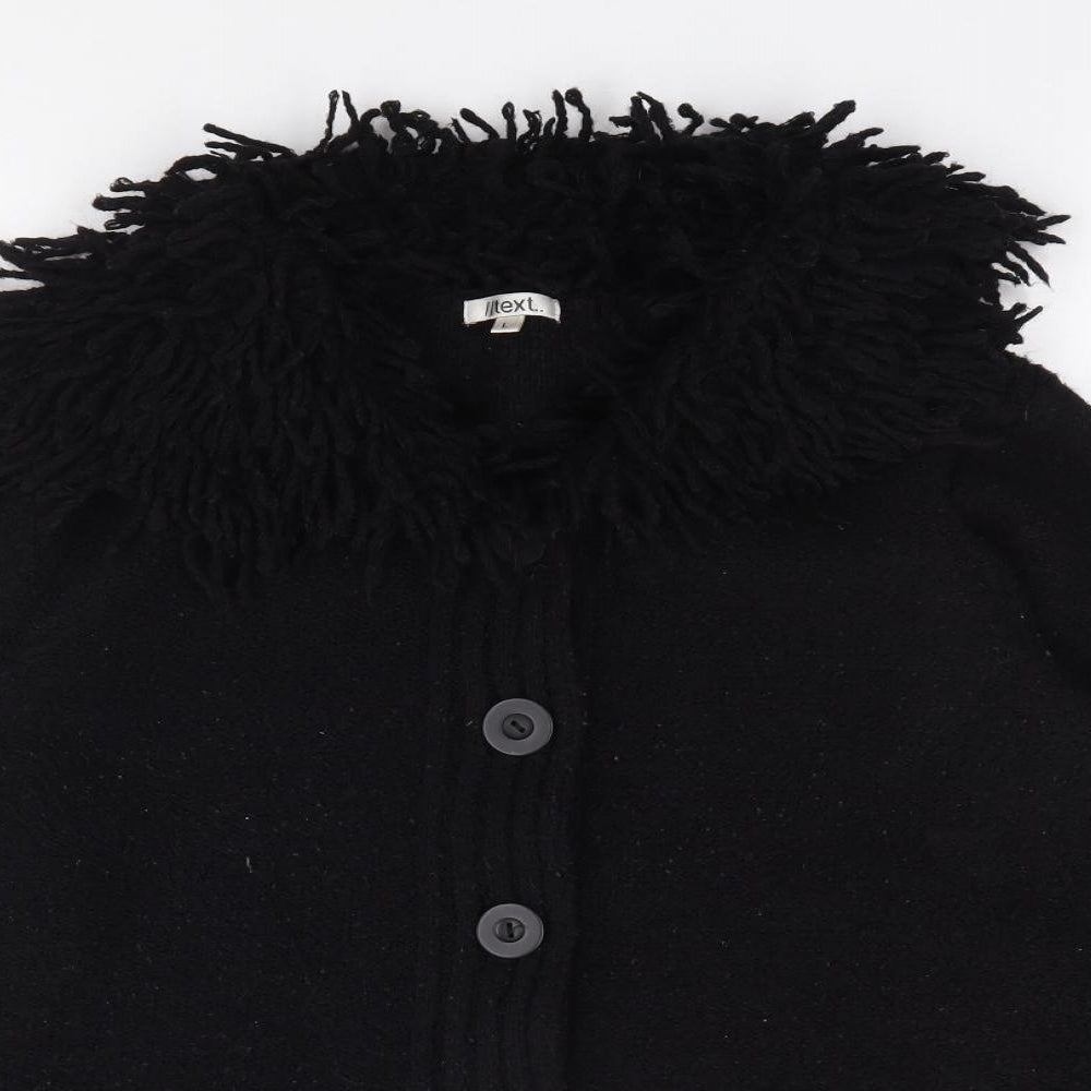 //text Womens Black Round Neck  Acrylic Cardigan Jumper Size L
