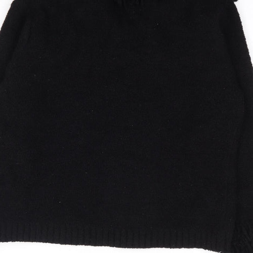 //text Womens Black Round Neck  Acrylic Cardigan Jumper Size L