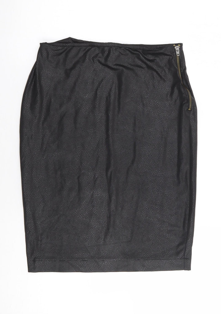 Pied A Terre Womens Black Animal Print Polyester Straight & Pencil Skirt Size 8 Zip