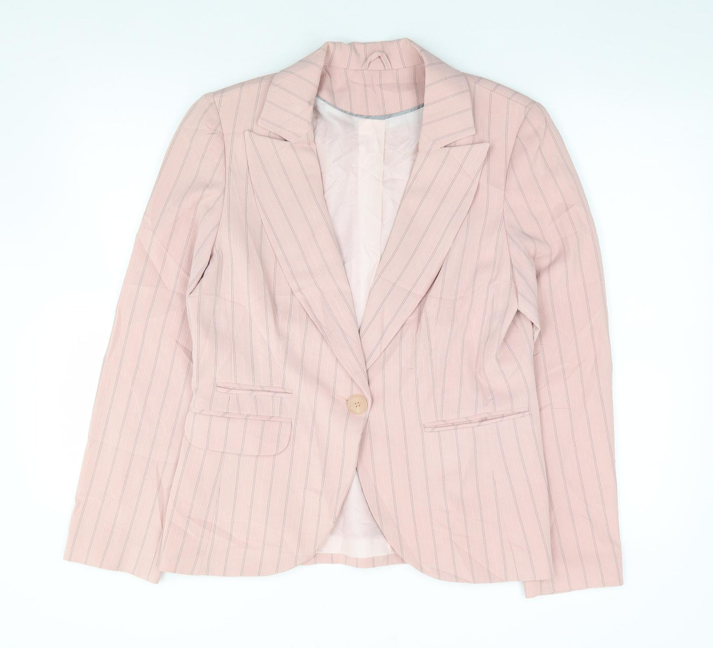 Dorothy Perkins Womens Pink Striped  Jacket Blazer Size 14  Button