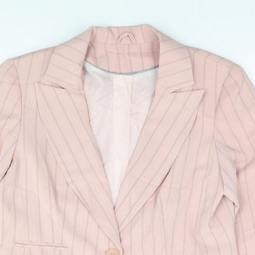 Dorothy Perkins Womens Pink Striped  Jacket Blazer Size 14  Button