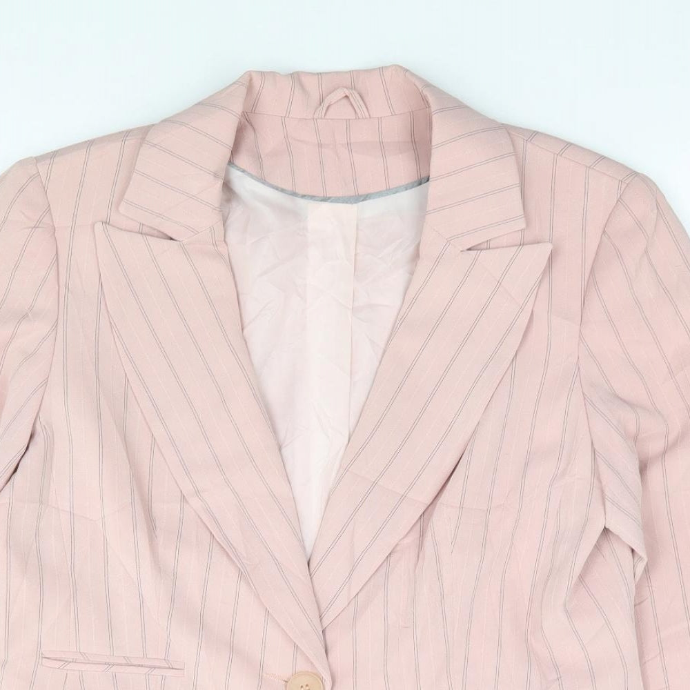 Dorothy Perkins Womens Pink Striped  Jacket Blazer Size 14  Button