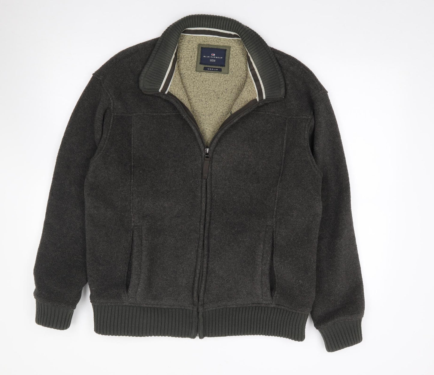 Marks and Spencer Mens Green V-Neck  Polyester Full Zip Jumper Size M