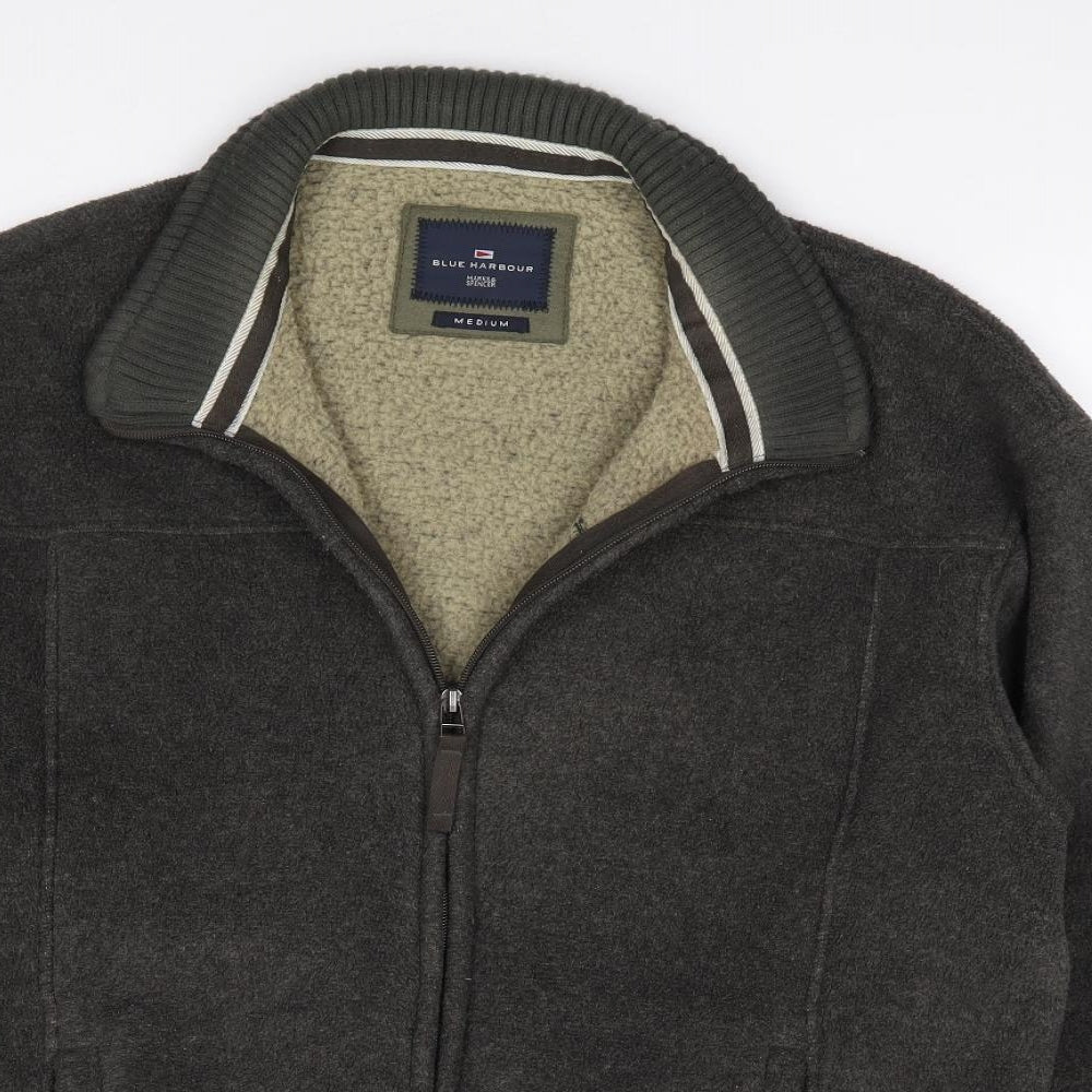 Marks and Spencer Mens Green V-Neck  Polyester Full Zip Jumper Size M