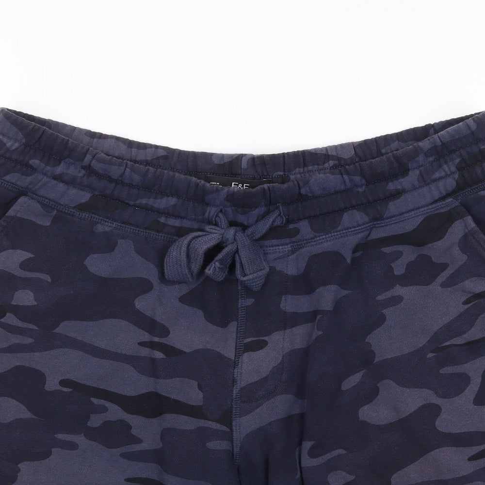 F&F Mens Blue Camouflage Cotton Sweat Shorts Size M L8 in Regular Drawstring