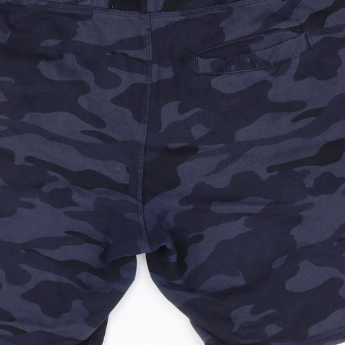 F&F Mens Blue Camouflage Cotton Sweat Shorts Size M L8 in Regular Drawstring