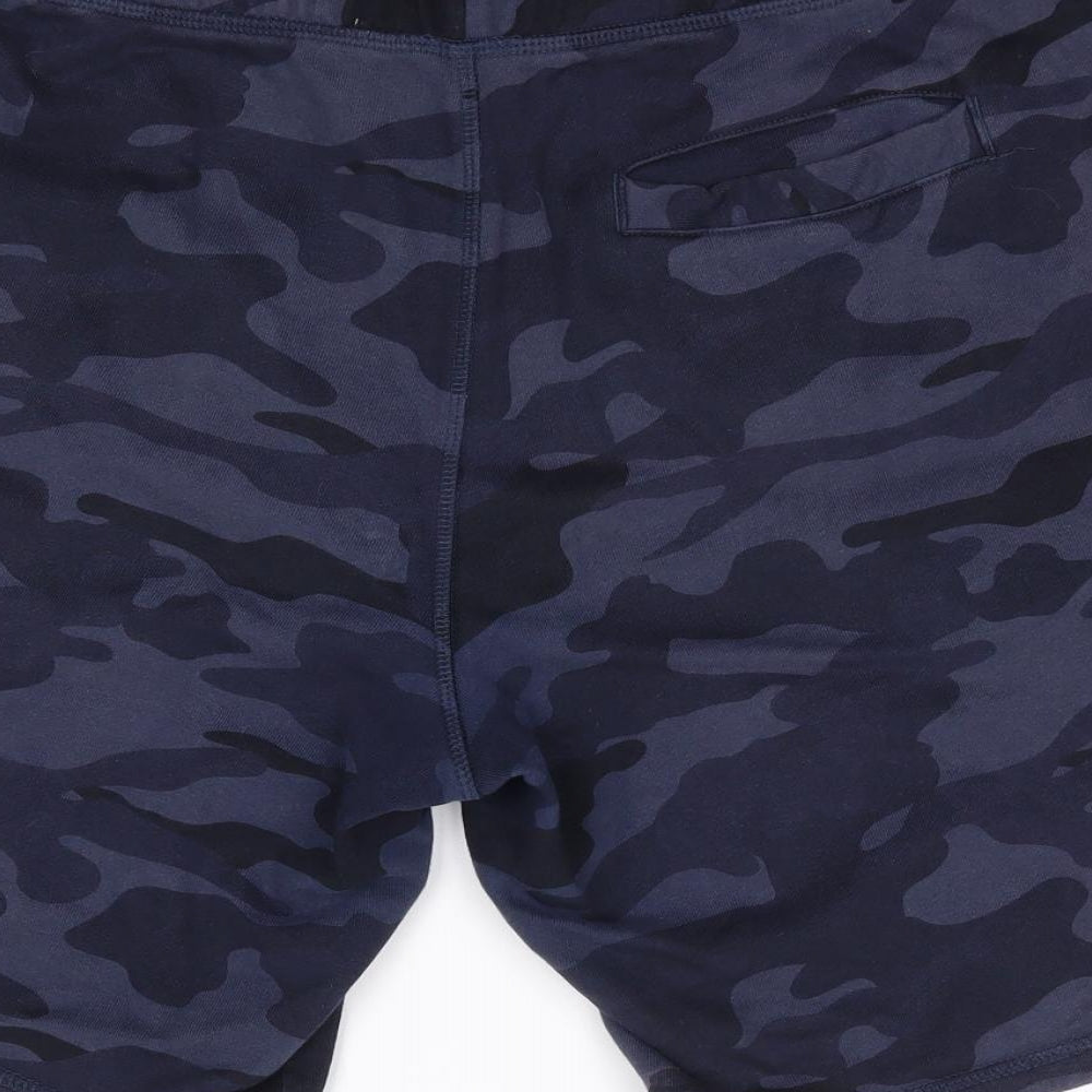 F&F Mens Blue Camouflage Cotton Sweat Shorts Size M L8 in Regular Drawstring