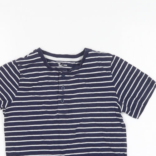TU Boys Blue Striped Cotton Basic T-Shirt Size 8 Years Round Neck