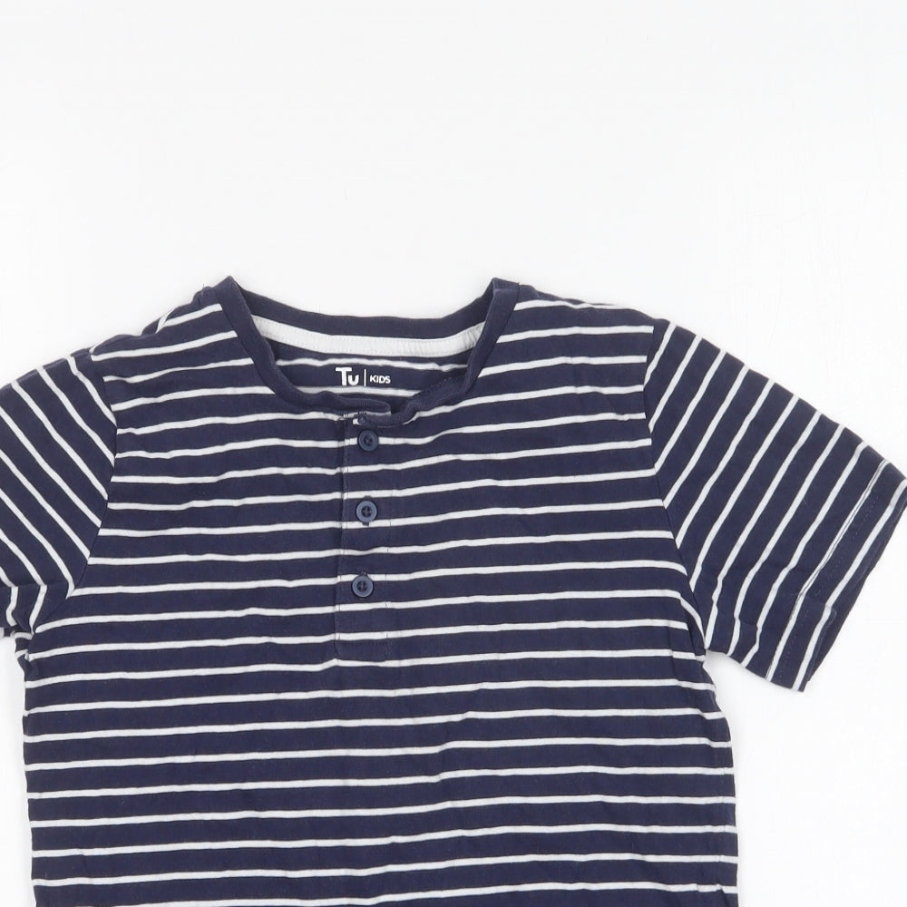 TU Boys Blue Striped Cotton Basic T-Shirt Size 8 Years Round Neck