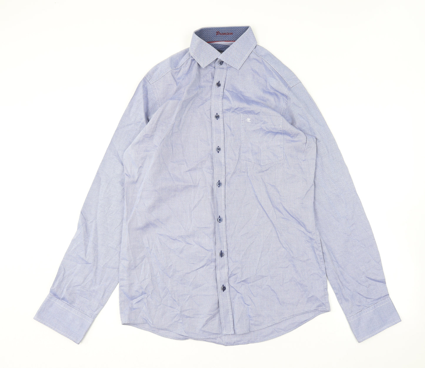 CASAMODA Mens Blue  Cotton  Button-Up Size L Collared