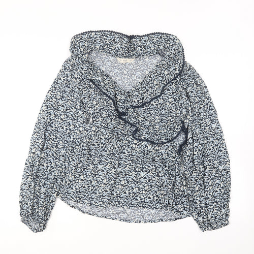F&F Womens Blue Floral Viscose Basic Blouse Size 10 Collared