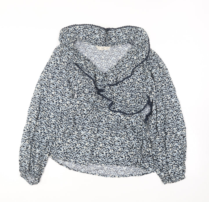 F&F Womens Blue Floral Viscose Basic Blouse Size 10 Collared