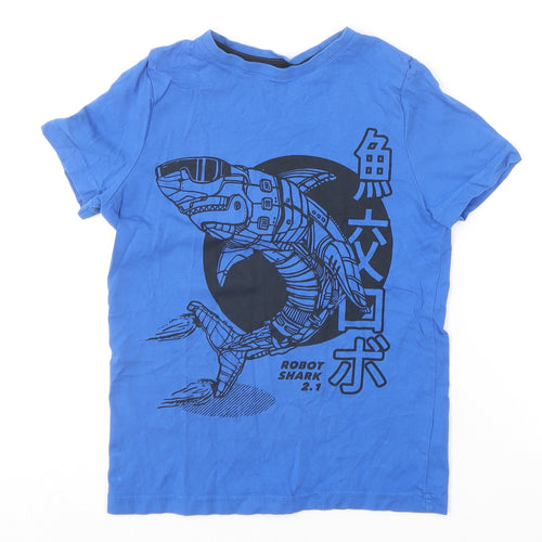F&F Boys Blue  Cotton Basic T-Shirt Size 8-9 Years Round Neck  - Robot Shark