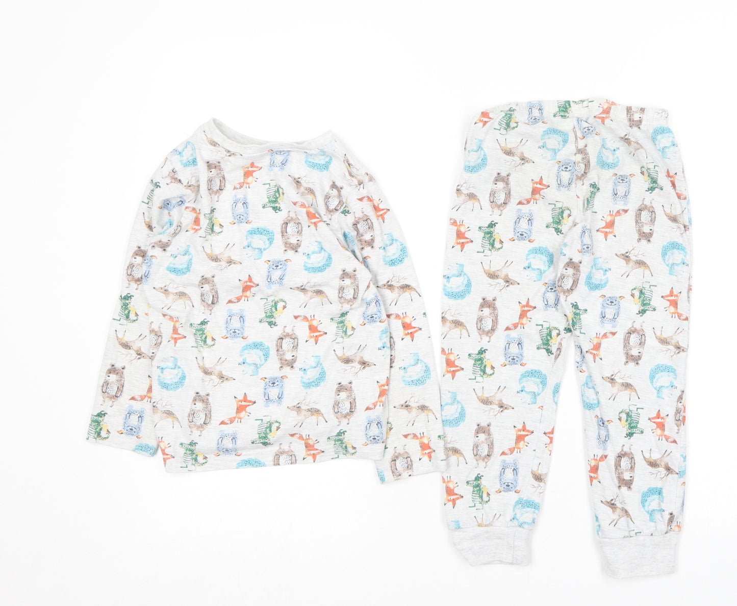F&F Boys Multicoloured Geometric Cotton  Pyjama Set Size 3-4 Years   - Animal print