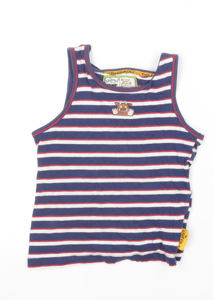 TU Boys Blue Striped Cotton Basic Tank Size 5-6 Years Round Neck - The Gruffalo