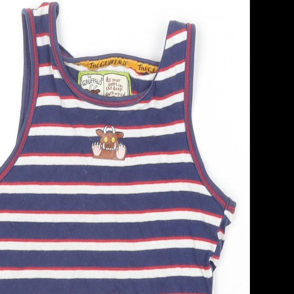 TU Boys Blue Striped Cotton Basic Tank Size 5-6 Years Round Neck  - The Gruffalo