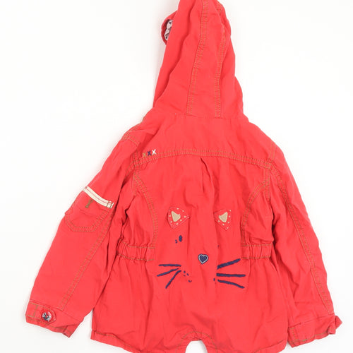 NEXT Girls Red Polka Dot  Parka Coat Size 2-3 Years  Button