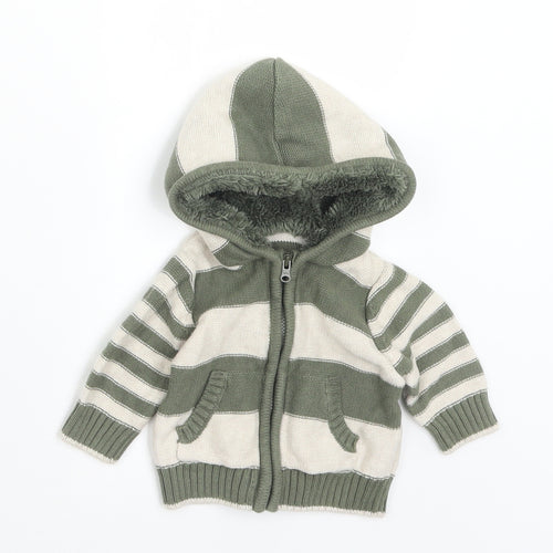 George Boys Green Striped Cotton Pullover Jumper Size 0-3 Months  Zip