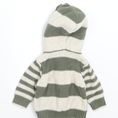 George Boys Green Striped Cotton Pullover Jumper Size 0-3 Months  Zip
