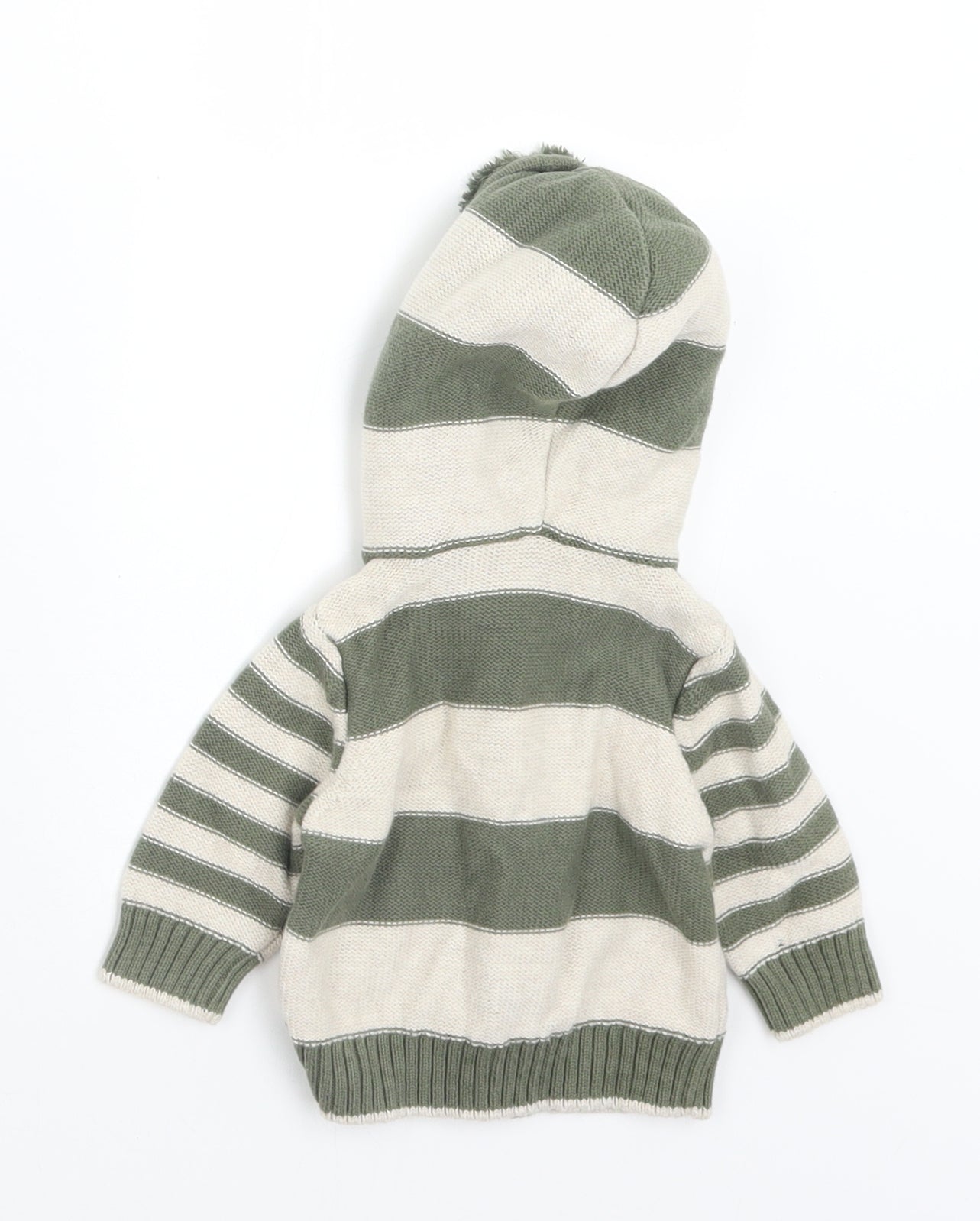 George Boys Green Striped Cotton Pullover Jumper Size 0-3 Months  Zip