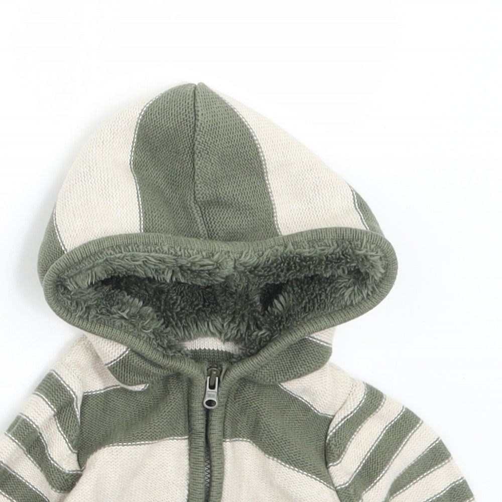 George Boys Green Striped Cotton Pullover Jumper Size 0-3 Months  Zip