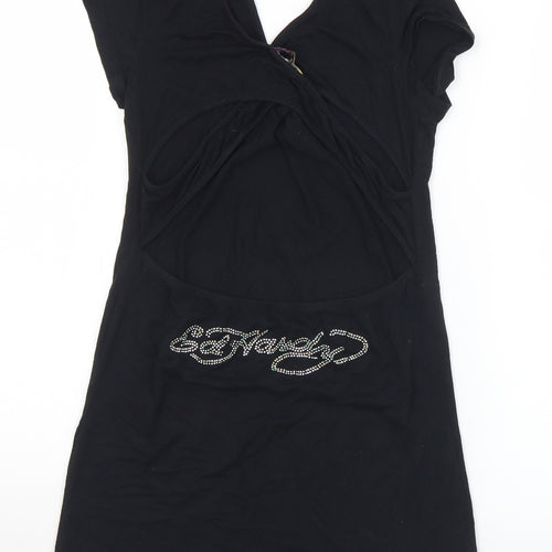 Ed Hardy Womens Black  Viscose Basic T-Shirt Size L Scoop Neck - studded detail